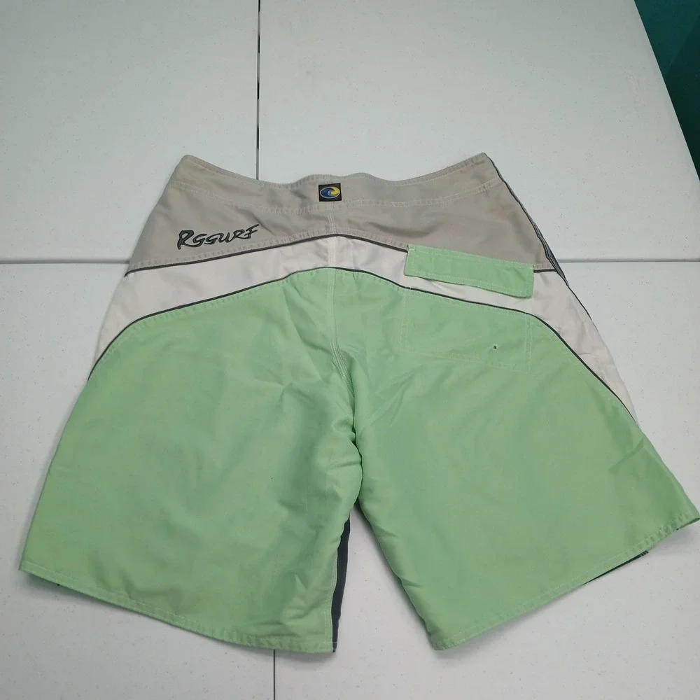 RSSURF Board Shorts 34 Grey Green Colorblock Surf Swim Trunks Beachwear‎